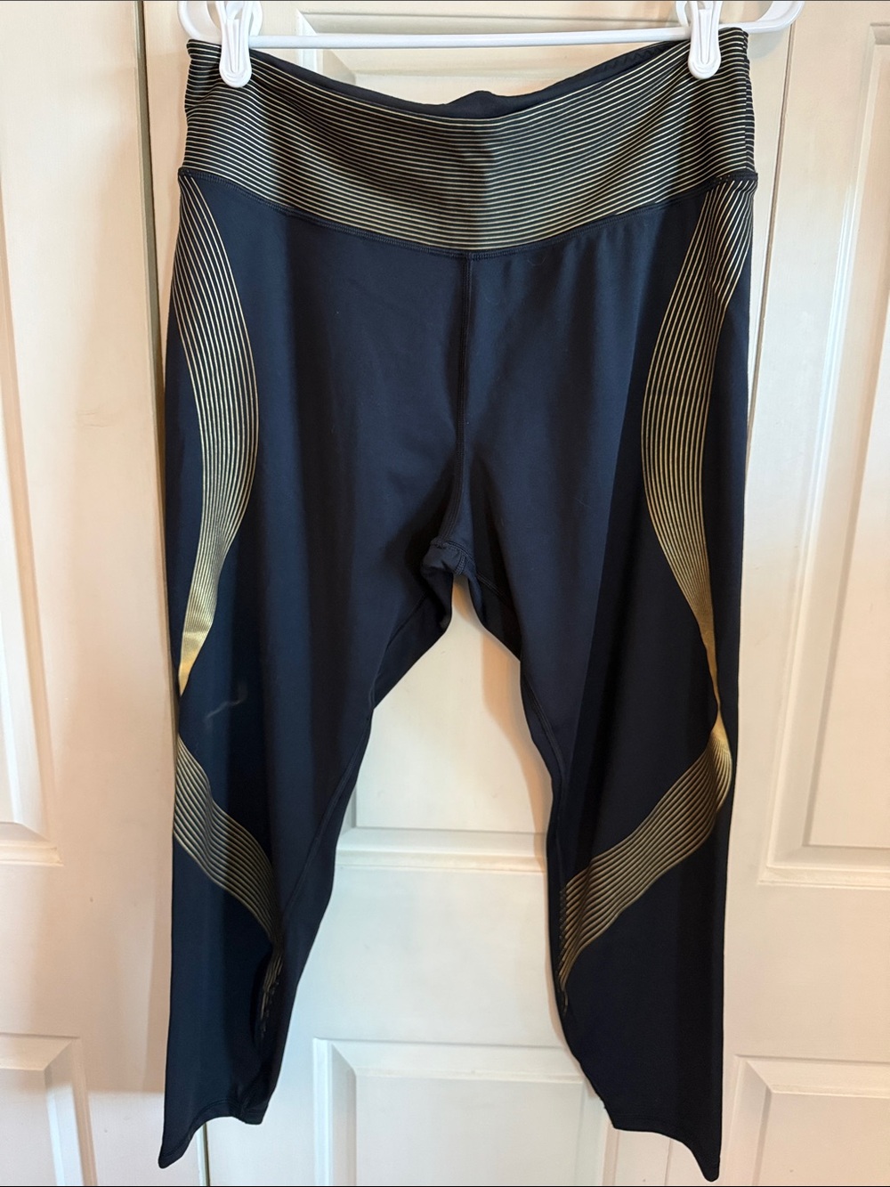 Victoria's Secret Black Leggings with Gold Striped Waistband